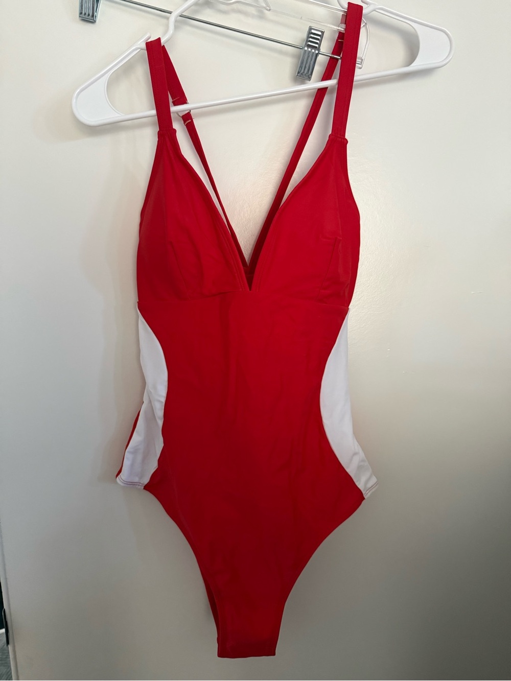 Red and White One-Piece Swimsuit